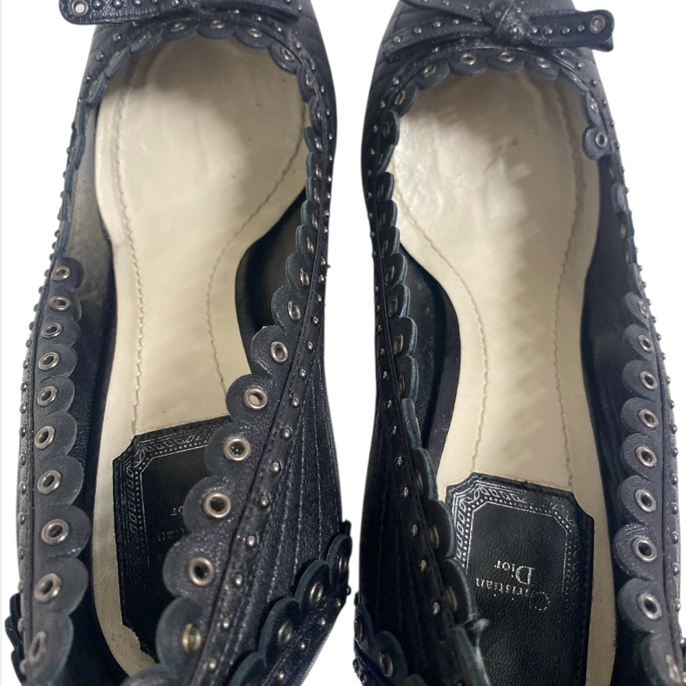 Christian Dior Black Leather Studded Accent Heels with Bow Detail - Picture 6 of 7